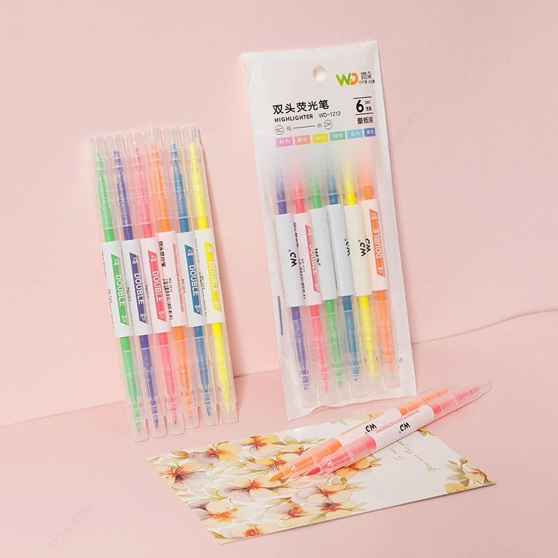 6 Colors/Set Double Head Uniqu - Pastel Highlighter Set Double Ended 评论和价格