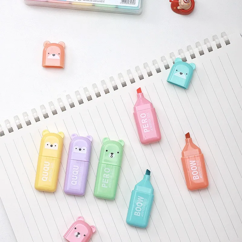 Kawaii Bear Highlighter Pens S - Pastel Highlighter Set Double Ended 评论和价格